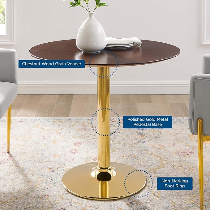 Modway Verne Round Wood Grain 35" Dining Table in Gold Cherry Walnut