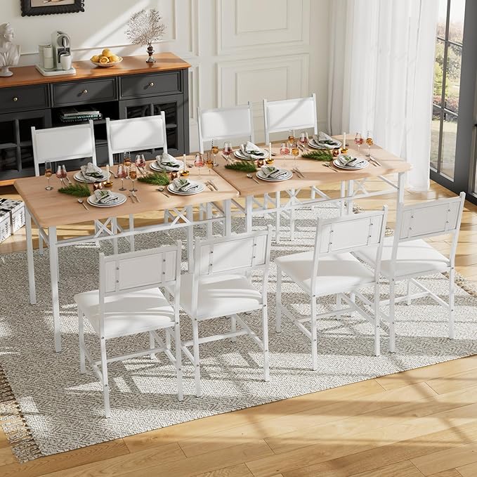 VECELO Dining Table Set for 4 with Chairs, 5-Piece Kitchen Table and Upholstered Padded Chairs Set for Small Space, Dining Room, Apartment, Natural Oak