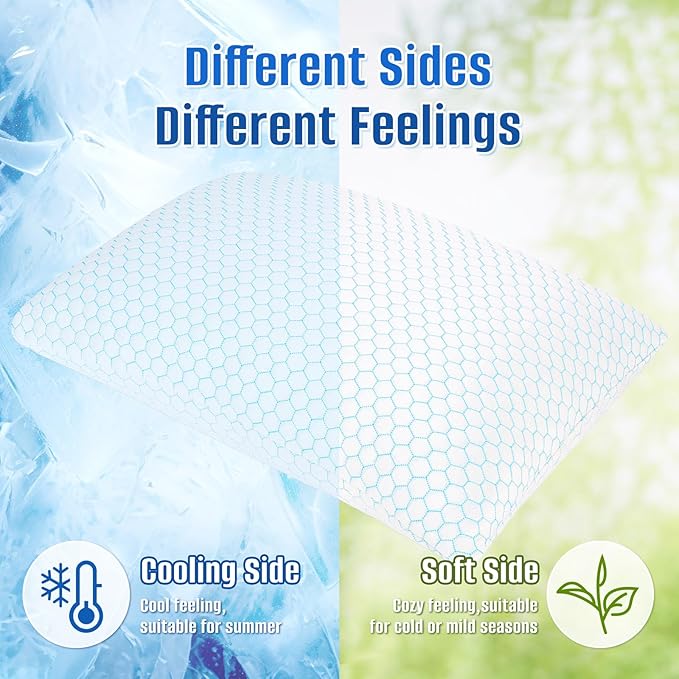 CushyOasis Shredded Memory Foam Pillow for Sleeping, Cooling Bed Pillows Set of 2, Adjustable Pillows for Side, Back, Stomach Sleepers with Washable Pillowcase (Standard Size, Blue)