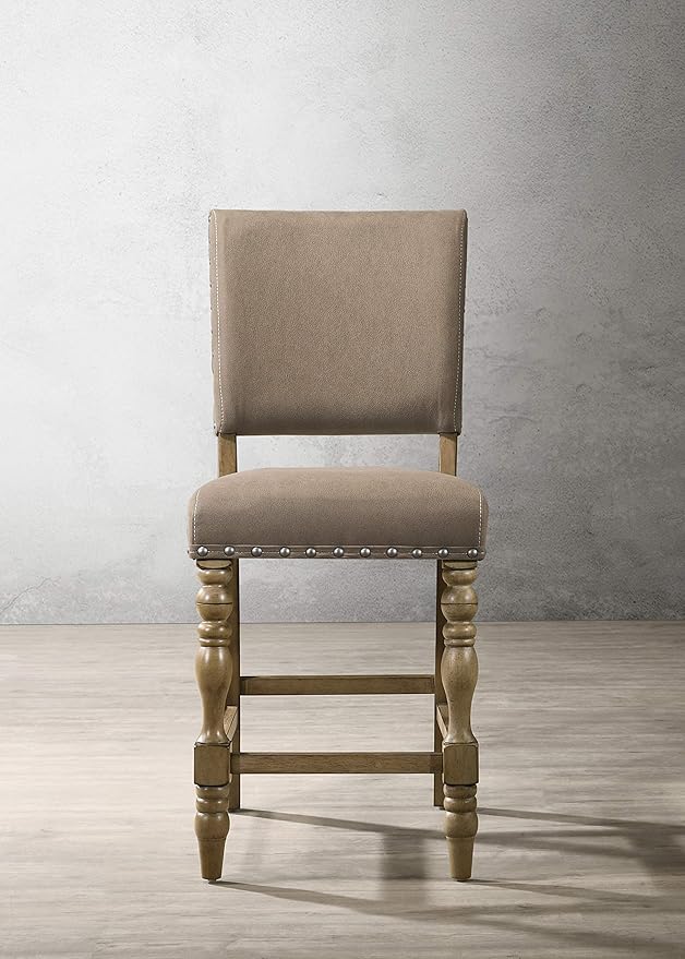 Roundhill Furniture Birmingham 7-Piece Driftwood Finish Table with Nail Head Chairs Counter Height Dining Set