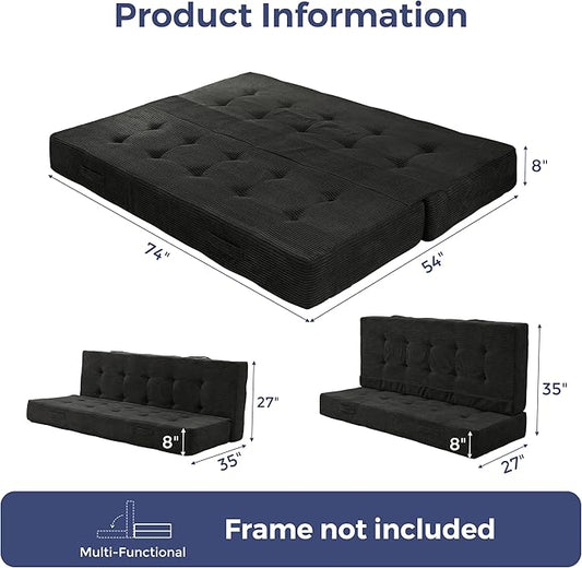 MAXYOYO 8" Foldable Floor Sofa Bed, Tufted Foldable Couch Bed Thick Folding Mattress with Handles, Versatile Folding Sofa Couch for Floor Sleeping, Living Room & Guest Room, Black