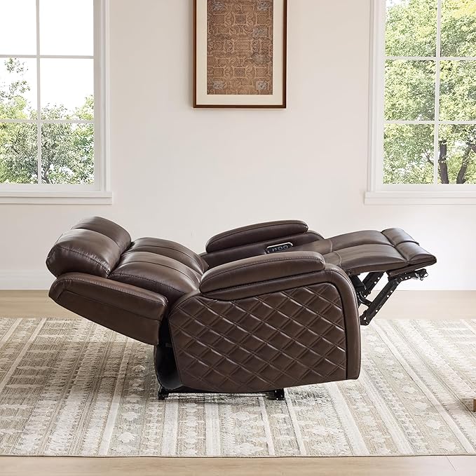 Watson & Whitely Genuine Leather Power Recliner Sofa and Loveseat Set, Zero Gravity Reclining Couch with Storage Console, Power Headrest & Wireless Charging, Cup Holders for Living Room, Dark Brown