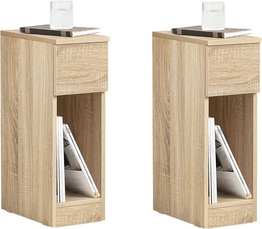 SoBuy Nightstand Narrow Night Stand Modern Design Bedside Furniture Slim End Table Storage Cabinet with Sliding Drawer and Open Compartment, Natural FBT111-NX2