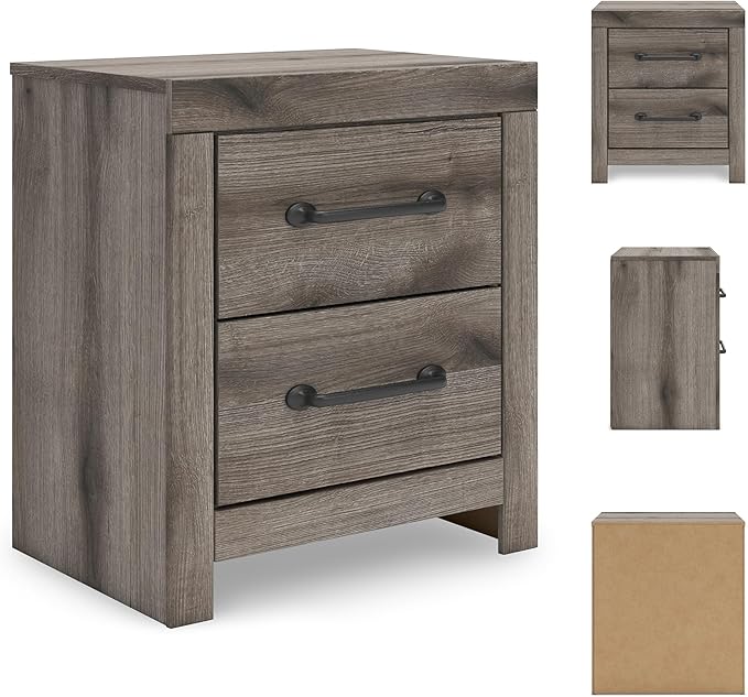 Signature Design by Ashley Urbanoore Retro 2-Drawer Nightstand with USB Ports, Light Gray