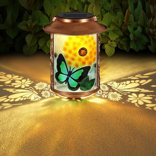 Butterfly Solar Lanterns Outdoor Waterproof,Birthday Gifts for Women Mom Grandma Garden Decor,Hanging Solar Lights Wall Mount Decorations for Yard,Front Porch,Patio,Lawn Pathway Landscape