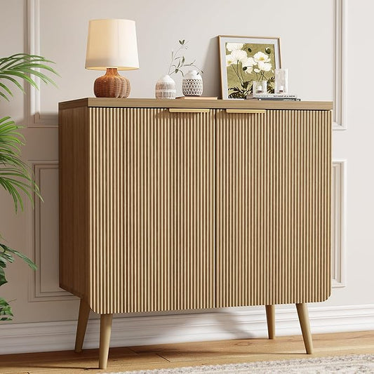 Sideboard Buffet Cabinet with Storage, 2 Doors Wood Entryway Cabinet, Modern Accent Cabinet with Solid Wood Feet & Adjustable Shelves, Multifunctional Console Table for Living Room, Kitchen, Hallway