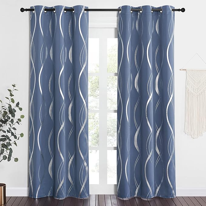 NICETOWN Room Darkening Curtains for Living Room, Easy Care Solid Thermal Insulated Grommet Room Darkening Panels/Drapes for Boys Kids Sons Mans Bedroom Decoration (Stone Blue, 2 Panels, 42 by 84)