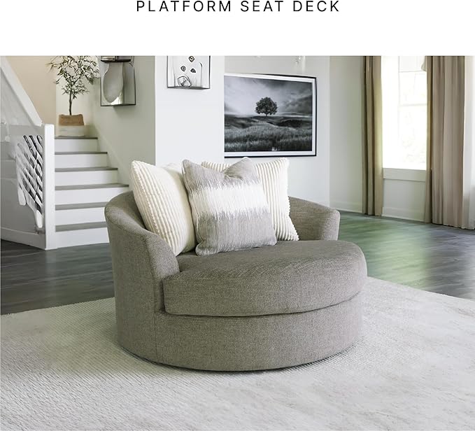 Signature Design by Ashley Creswell Transitional Round Upholstered Oversized Swivel Accent Chair, Gray