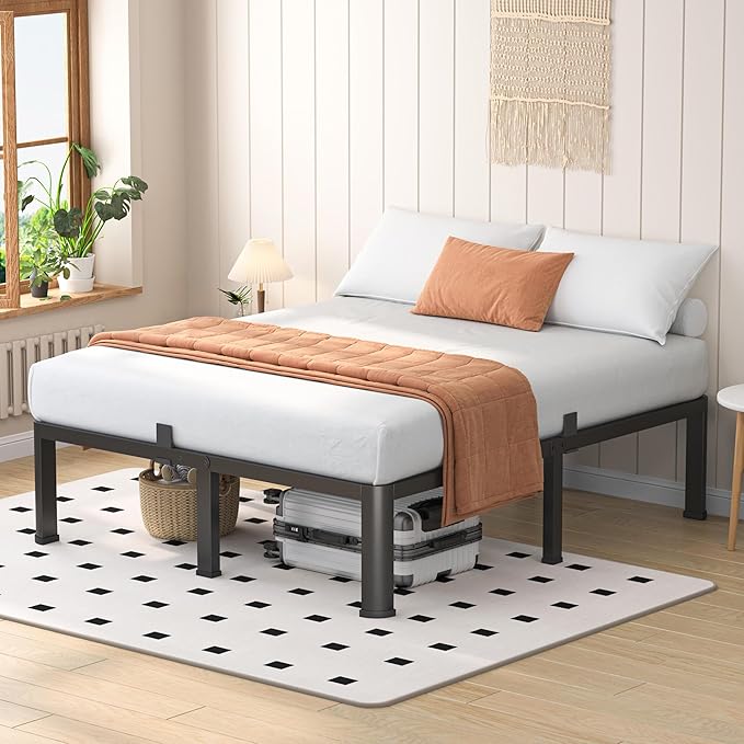 18 Inch California King Heavy Duty 3500 lbs Bed Frame with Round-Corner Legs & Anti-Squeak Design – Quick Assembly Metal Platform, No Box Spring Needed