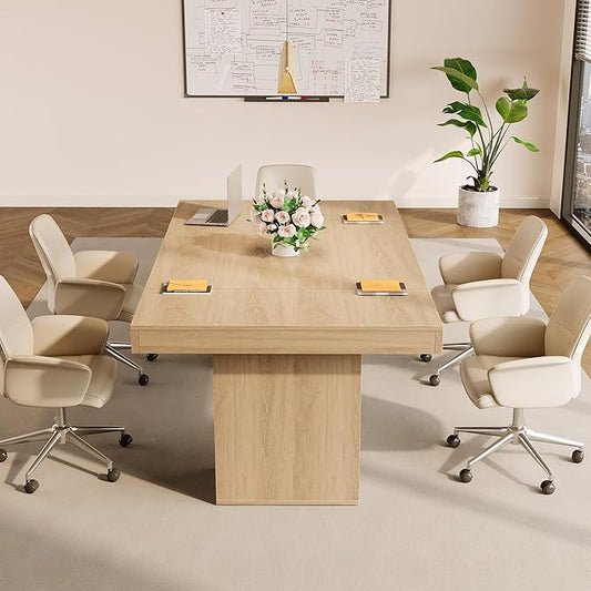 GAOMON 62.9" Wood Dining Table for 4-6 People, Large Kitchen Table with Sturdy Pedestal, Long Dining Table with Storage Cube, Farmhouse Rectangle Dinner Table for Dining Room and Living Room