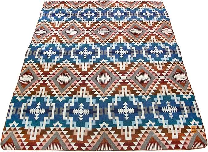 Alpaca Wool Blanket | King Size Throw Blanket | 90 x 75 inches | Soft, Hypoallergenic and Breathable | Lightweight Warm Blanket | Bed, Couch, Outdoor or Picnic (Orange & Blue)