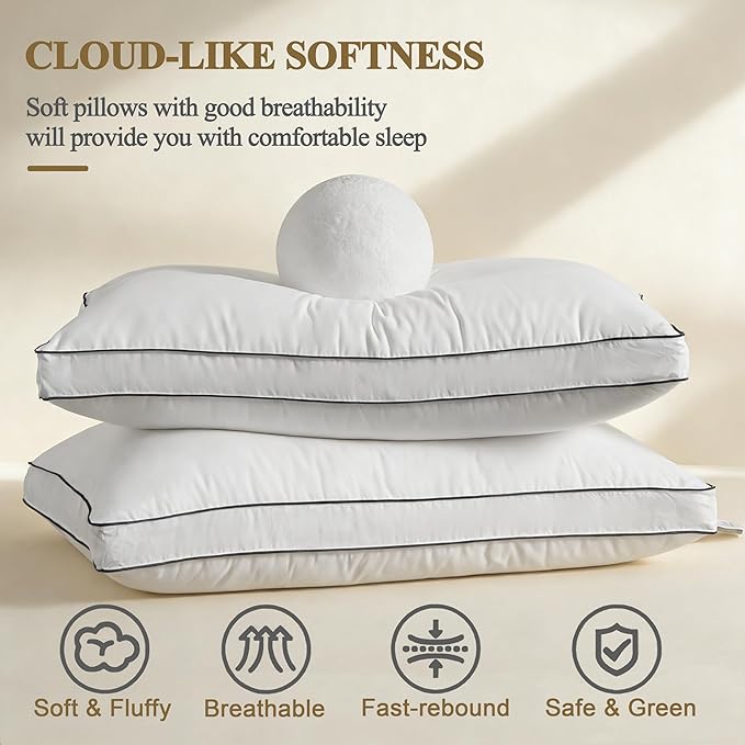 DOWNCOOL Goose Down Bed Pillows King Size Set of 2, Pillow Soft Support for Side, Back or Stomach Sleepers, for Better Sleep Experience, White 20" x 36"