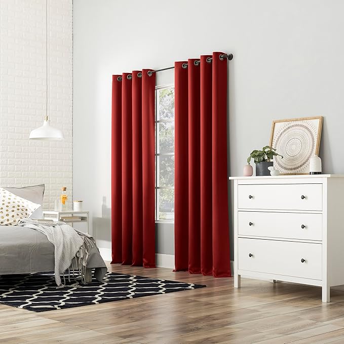 Sun Zero Nordic 2-Pack Theater Grade Noise Reducing Extreme 100% Blackout Grommet Curtain Panel Pair, 52" x 96", Red