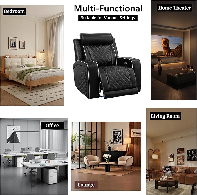 Breathing Leather Power Recliner Sofa Set, 2 Piece Leather Couch and Recliner Chair Set, Living Room Furniture Set with USB Charging/LED Lights (Black New, Sofa+Chair)