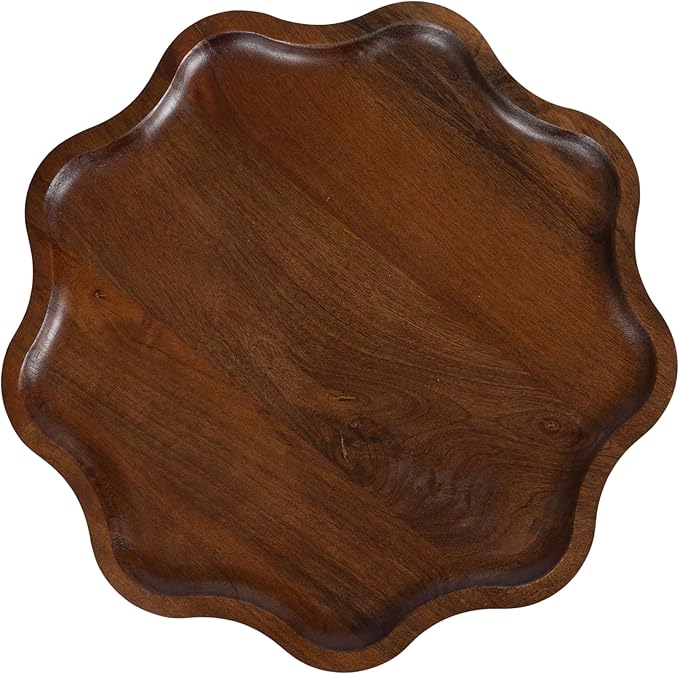 Kate and Laurel Alezar Modern Wooden Round Side Table; 15 x 15 x 22; Walnut Brown; Mid-Century Solid Wood End Table with Wavy Edge for Bedroom Nightstand or Living Room Accent Table