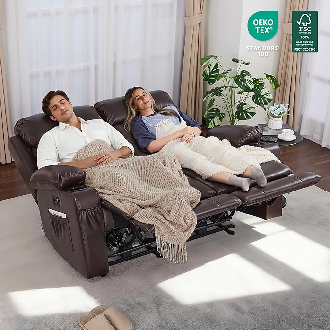 MCombo Zero Gravity Loveseat Recliner with Heat and Massage, Power Reclining Sofa for Living Room, Faux Leather 6075 (Dark Brown, Loveseat Recliner)