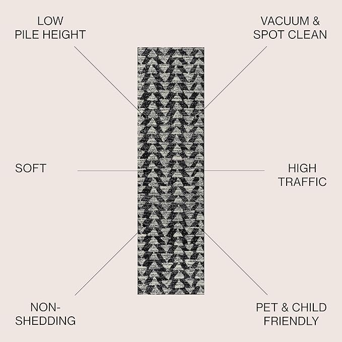 JONATHAN Y Aisha Moroccan Triangle Geometric Black/Cream Runner Rug, 2x8, Contemporary, Modern, Easy-Cleaning for Living Room, Bedroom, Kitchen, Pet Friendly, Non-Shedding (MOH206C-28)