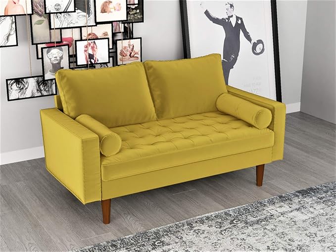 Container Furniture Direct Womble Modern Velvet Upholstered Living Room Diamond Tufted Chesterfield with Gleaming Nailheads, Loveseat, Sofa, Textured Gold