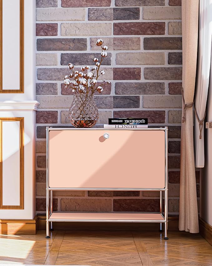 Metal Sidetable with Flap Door, 27.5" Height - DIY Modern Furnishing for Home, Office, Foyer, Bedroom - Night Stand, Book Shelf, Bookshelf, Cube Storage Organizer, Bedside Table (Matt Pink)
