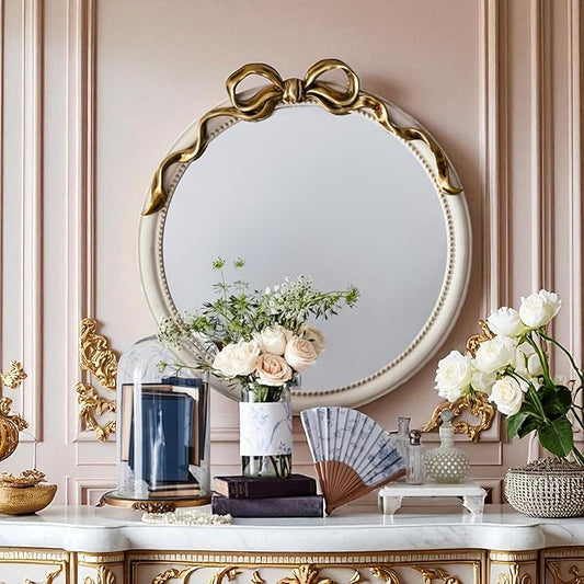 24-Inch Gold Bow Resin Mirror – Perfect Decorative Accent for Nursery and Elegant Baby Room Decor (Gold_1, 24in)