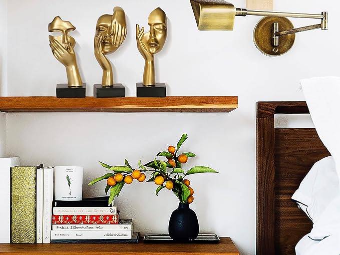 3 Piece Thinker Statue Gold Home Decor Abstract Face Sculpture Resin Thinker Figurines for Desktop Office Desk Living Room Table Collection Figurine Decoration Bookshelf Decorative Objects
