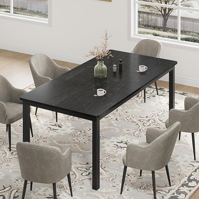 Garvee 70.9 in Dining Table for 6, Farmhouse Wooden Kitchen Tables for Family, Rectangular Industrial Style Dining Room Table with Sturdy Metal Frame, Long Desk for Restaurant, Kitchen, Office,Black