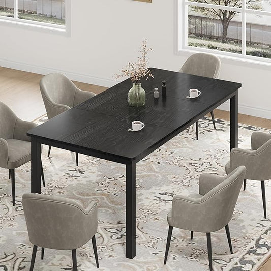 Garvee 70.9 in Dining Table for 6, Farmhouse Wooden Kitchen Tables for Family, Rectangular Industrial Style Dining Room Table with Sturdy Metal Frame, Long Desk for Restaurant, Kitchen, Office,Black