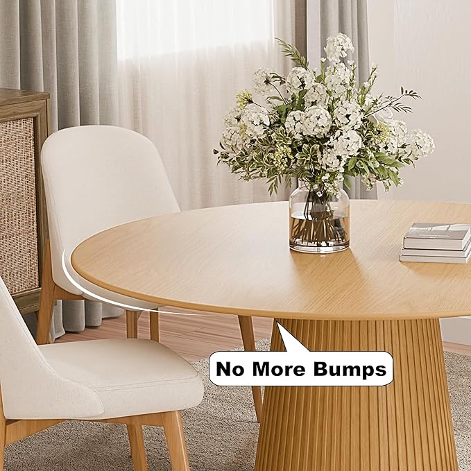 Casaphoria 60" Round Dining Table, Modern Wood Kitchen Table with Cone Grating Bar Base for Living Room & Dining Room, Easy Assembly Farmhouse Furniture for 4-6, Oak