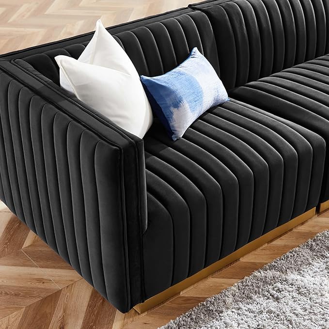 Modway Conjure Channel Tufted Performance Velvet Sectional, 4-Piece Sofa, Gold Black
