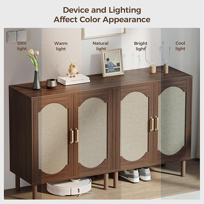 Buffet Cabinet with Storage, Imitation Fabric Arched Sideboard with Adjustable Shelves, Coffee Bar Cabinet for Kitchen, Living Room, Hallway, Entryway, Walnut, 2 PCS