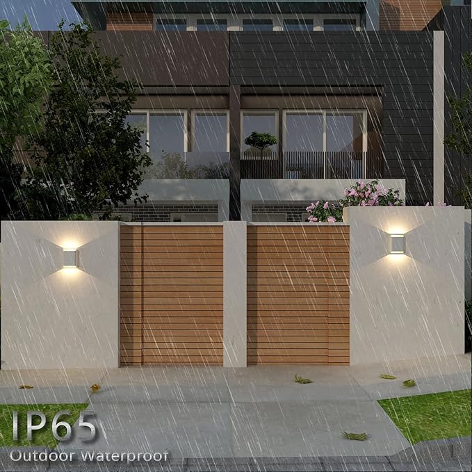 LED Wall Lights Outdoor Wall Sconces Dimmable 15.5W, IP65 Waterproof Porch Lights Up and Down Modern Wall Lamps for Garage Yard, 3000K 120-277V CRI 90+, Set of 2 (White)