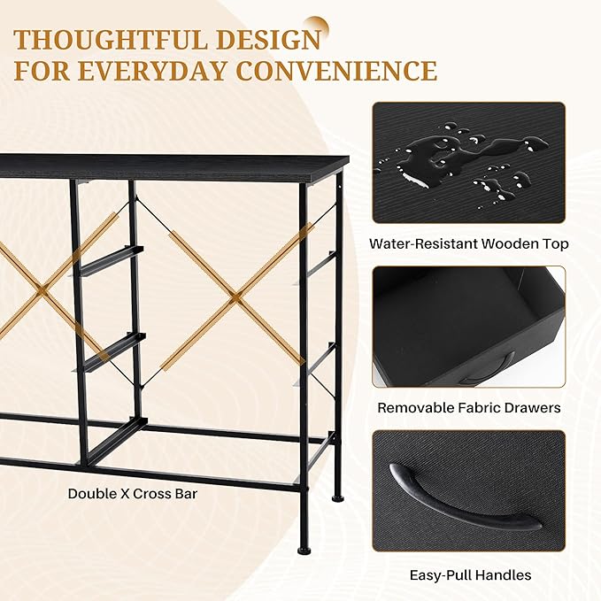 6-Drawer Fabric Dresser, Chest of Drawers Clothes Cabinet for Closet & Bedroom, Storage Organizer with Steel Frame for Entryway, Dorm, Living Room, Black