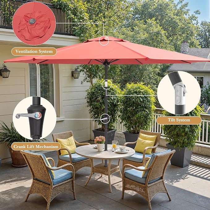 Sannwsg Outdoor Patio Umbrella,Table Umbrella with Push Button Tilt and Crank,Market Umbrella with 8 Sturdy Ribs,Yard Umbrella