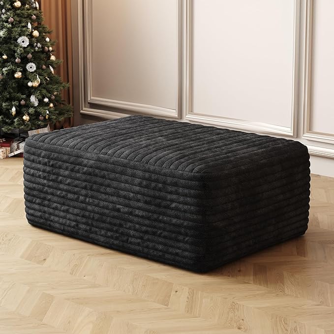 135" U Shaped Sectional Couch with Ottoman, Large Sectional Couches for Living Room, Plush Corduroy Convertible Sleeper Sofa, Compressed Foam Sofa in a Box No Assembly, Left Facing Chaise, Black