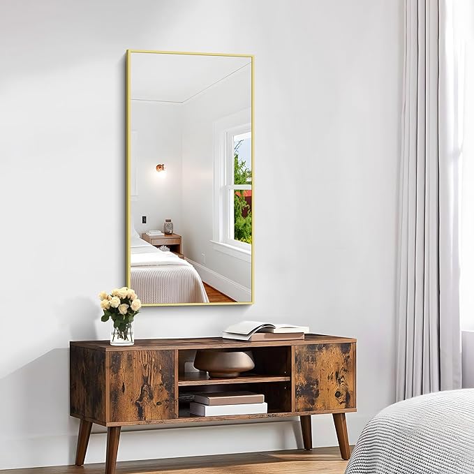 KOCUUY Gold Bathroom Mirror, 20"x40" Rectangle Bathroom Mirror for Wall, HD Tempered Glass, Anti-Rust Frame, Modern Design for Bathroom, Bedroom, Living Room, Entryway