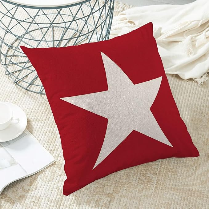 BETGINY 4th of July Pillow Covers 18x18 Set of 2, Patriotic Memorial Day Red Star Decorations Throw Pillow Covers Linen Farmhouse Independence Day Cushion Case for Couch Sofa Home Outdoor Decor