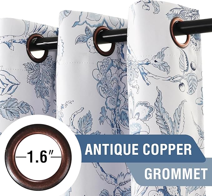 H.VERSAILTEX Blackout Curtains 96 Inch Length 2 Panels Set Floral Print Curtain Drapes for Living Room Thermal Insulated Grommet Window Curtains for Bedroom - Traditional Floral in Storm Blue