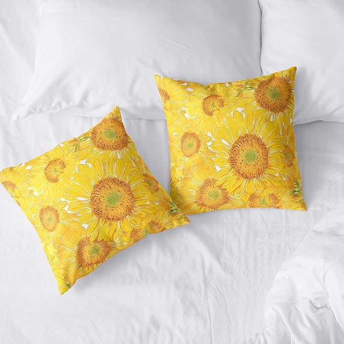 Sunflower Pillow Covers Floral Throw Pillow Covers 20x20 Yellow Pillow Case Flowers Double Sided Printing Cushion Case for Living Room Couch Sofa Set of 2