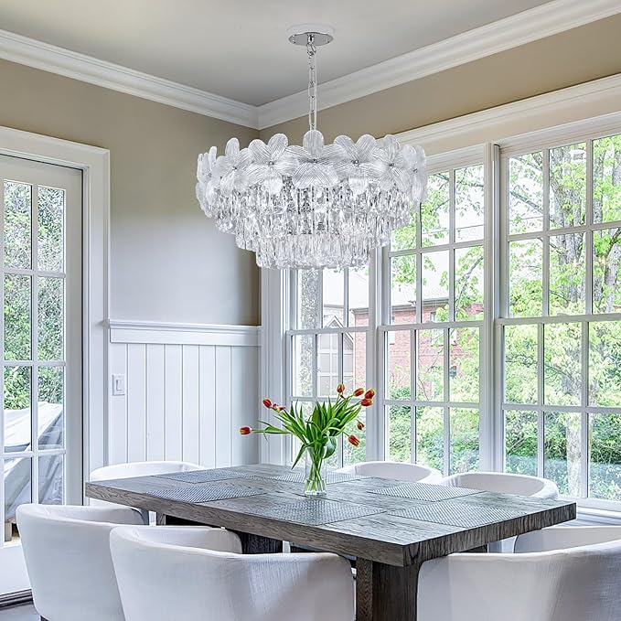 Chrome Modern Flower Crystal Chandelier 11 Lights 6-Tier Luxury Chandelier Light Fixture 24" for Living Dining Room Kitchen Entryway Bedroom Foyer, E12