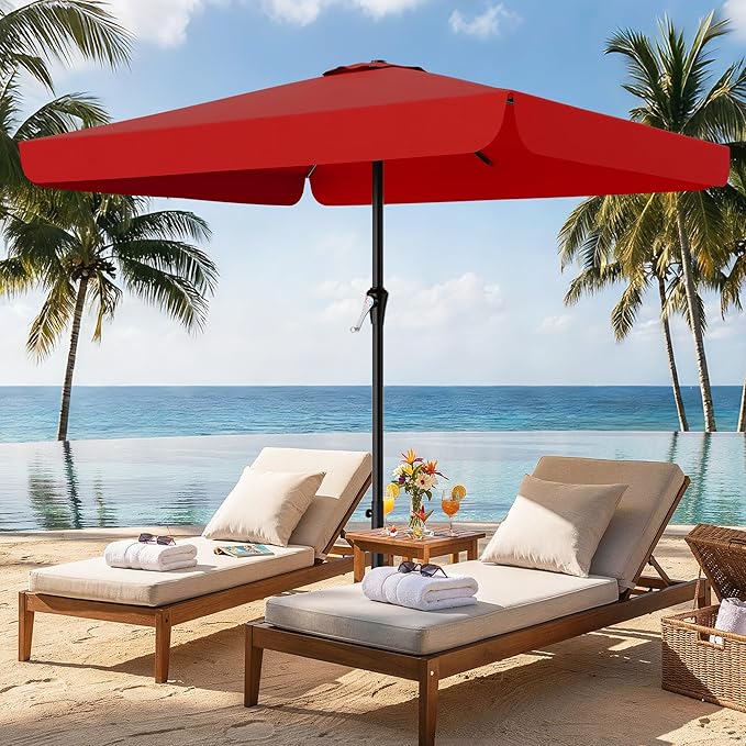 AreShark 8 X 10 FT Large Rectangular Patio Umbrella with Valance, Outdoor Table Market Umbrella w/Crank & 8 Ribs, Rectangle Outdoor Umbrellas for Garden, Deck, Yard and Poolside, Red