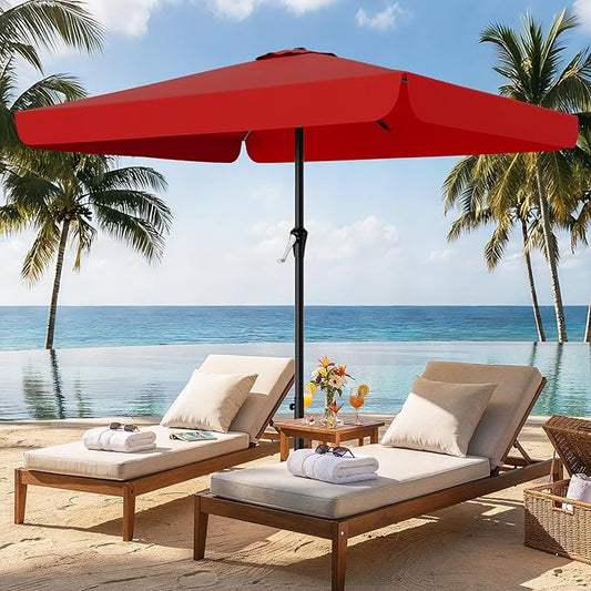 AreShark 8 X 10 FT Large Rectangular Patio Umbrella with Valance, Outdoor Table Market Umbrella w/Crank & 8 Ribs, Rectangle Outdoor Umbrellas for Garden, Deck, Yard and Poolside, Red