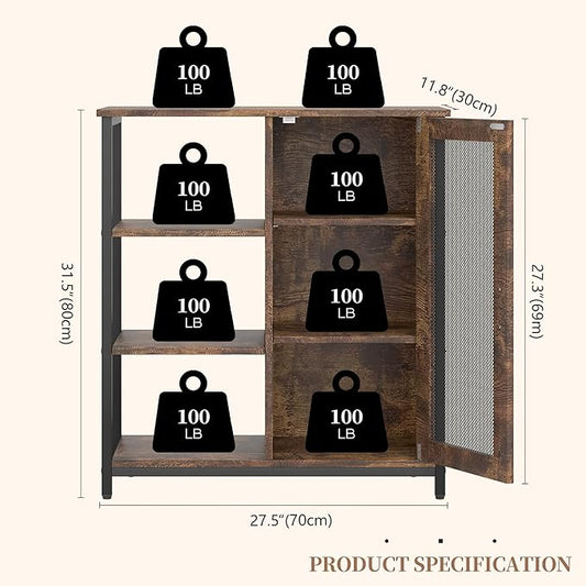 LVSOMT Mini Coffee Bar Cabinet with Storage, 27.5'' Small Kitchen Bar Table, Cute Corner Bar Cabinet for Tea, Buffet Sideboard Cabinet for Dining Room, Farmhouse Coffee Station for Wine (Brown)