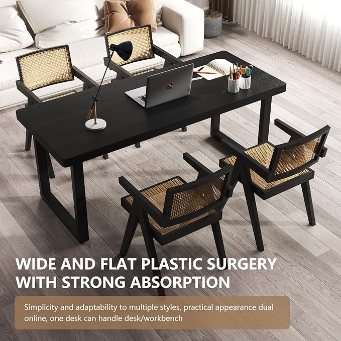 Modern Solid Wood Dining Table with Metal Base Stylish Durable Dining Room Table in Black Multiple Sizes Home Use Office Desk (Respectful Black, 47in)