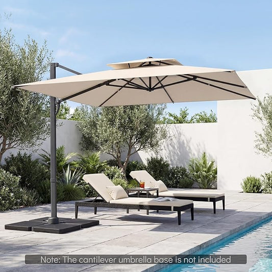 Tangkula 10 FT Patio Cantilever Umbrella, Large Square Offset Hanging Umbrella w/ 360° Rotation, 8 Sturdy Ribs, Air Vent & Cross Base, Heavy-Duty Outdoor Sun Shade for Backyard Pool Garden Deck, Beige