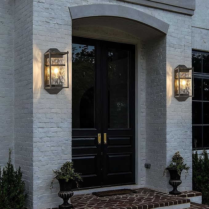 Outdoor Wall Light, Black Exterior Waterproof Lanterns with E26 Sockets, Porch Sconces Wall Mount Lighting Brightens to Garage,Patio,Front Door
