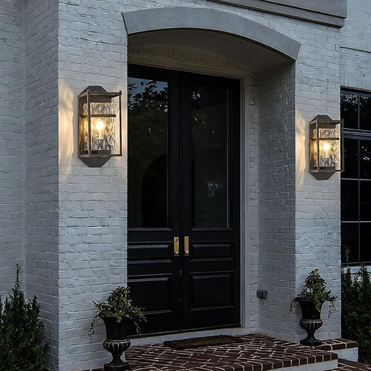 Outdoor Wall Light, Black Exterior Waterproof Lanterns with E26 Sockets, Porch Sconces Wall Mount Lighting Brightens to Garage,Patio,Front Door