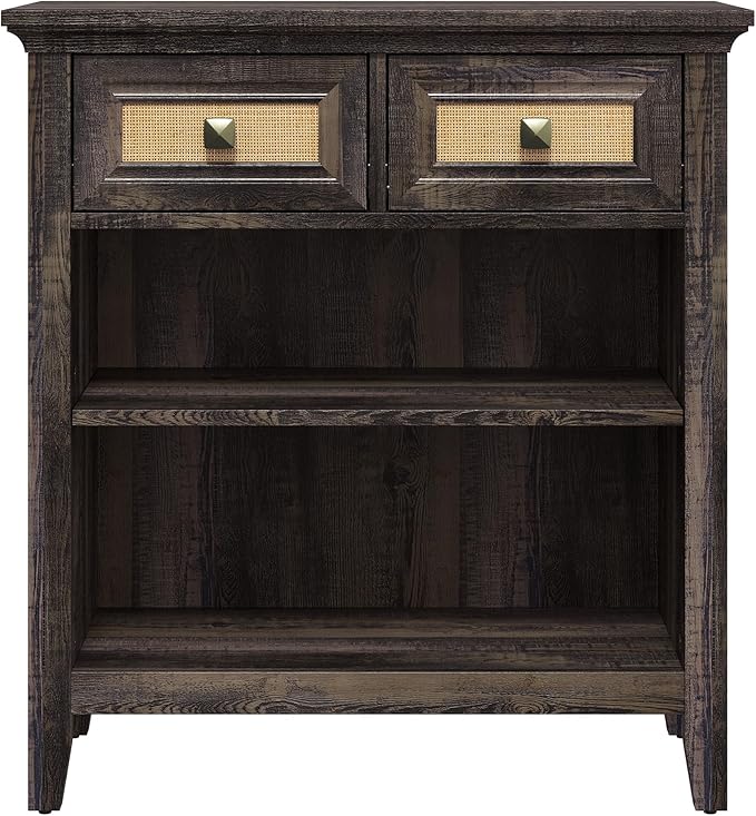 RoyalCraft Rattan Storage Cabinets Set of 2, Accent Boho Nightstand with 2 Drawers and 2 Shelves, Multipurpose Modern Sideboard for Living Room, Entryway, Front Hall, Hallway, Coffee