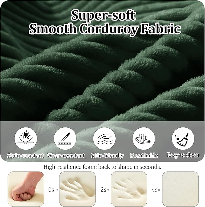 Convertible Compressed Corduroy Folding Cloud Sofa Bed, 59'' Modern Boneless Pull Out Loveseat Sleeper in a Box, 5 in 1 Floor Mattress Futon Cloud Couch, No Assembly Needed, Green, 2 Pillows, Queen