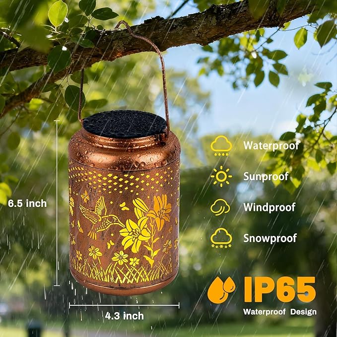 Solar Lanterns Outdoor Waterproof Hummingbird, KagoLing Birthday Gifts for Women Mom Grandma, Garden Decor Hanging Solar Lights Outdoor Metal Lantern Decoration Outside for Yard, Patio, Backyard