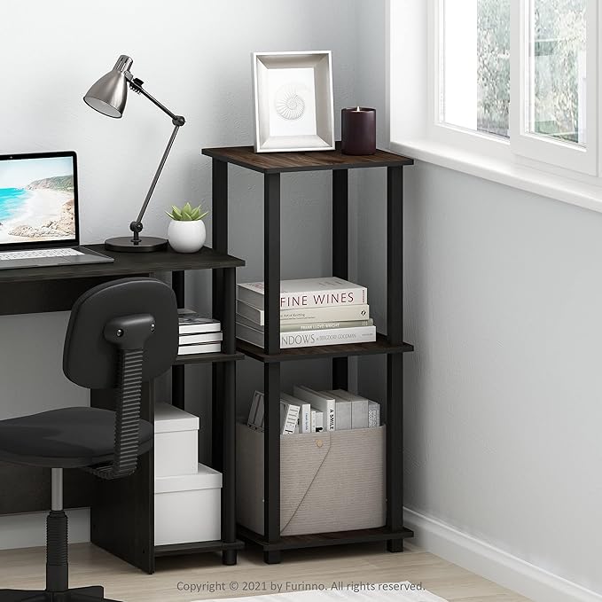 Furinno SIMPLISTIC Side Table Set of 2, 2-Tier Square Modern End Table, Nightstand, Night Stand, Bedside Table, Toolless Assembly, for Living Room, Bedroom, Columbia Walnut